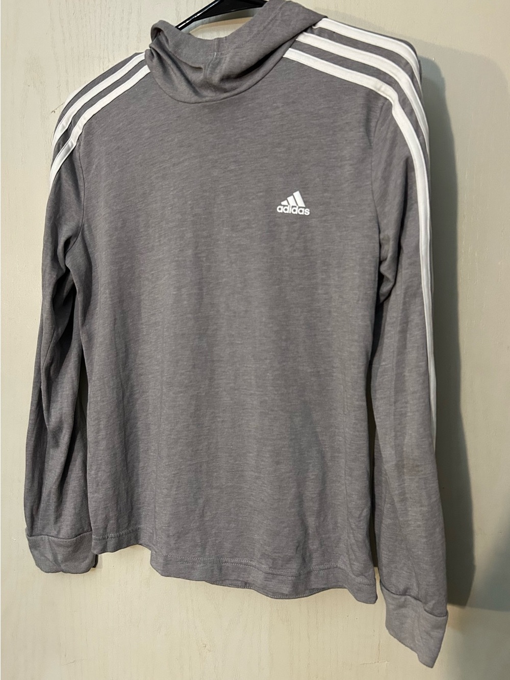 Adidas Climalite Gray 3 Stripe Hooded Long Sleeve Top Women’s Small